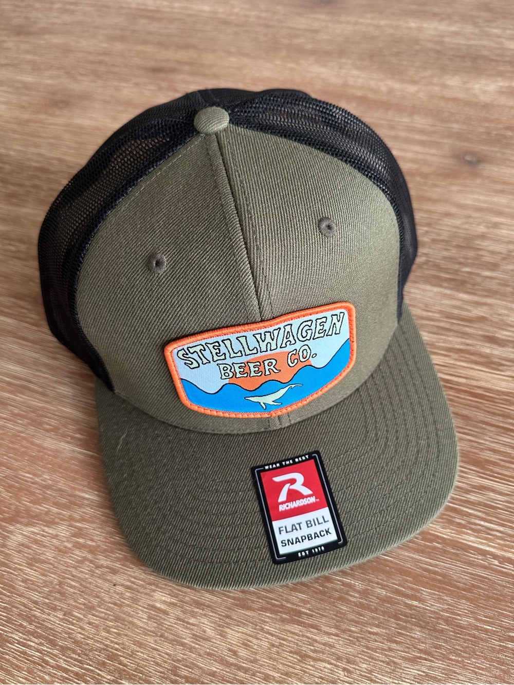 Stellwagon Beer Company Olive and Black Flat Bill Snapback Trucker Hat NEW!
